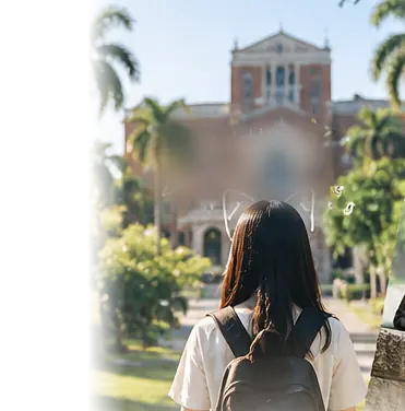 學生走向校園的 AI 情境圖,非特定學校實景